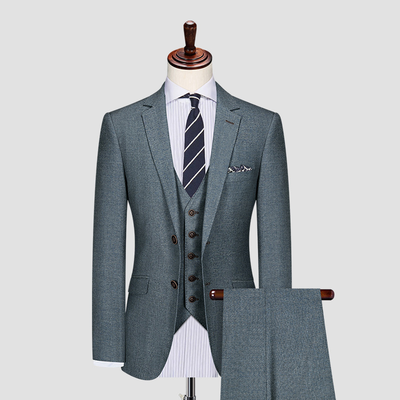 西服套裝男士新郎結(jié)婚禮服韓版修身正裝商務(wù)休閑西裝男套裝灰藍色